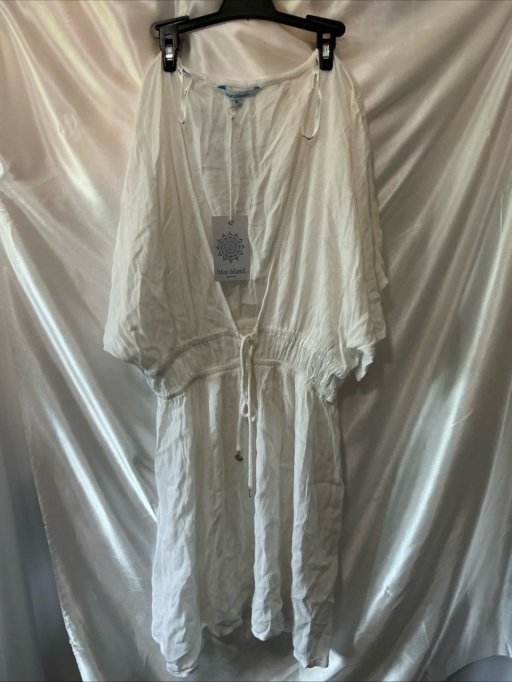 NWT blue island White V-Neck Tie-Waist Lightweight Cover-Up